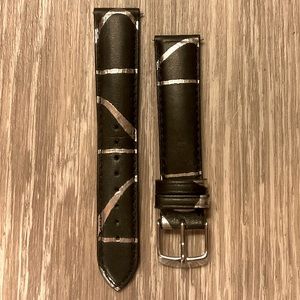 Michele 18mm Black & Silver Leather Strap